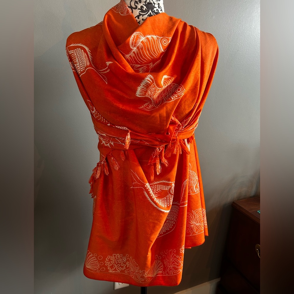 Orange Fish Print Swim Coverup Scarf